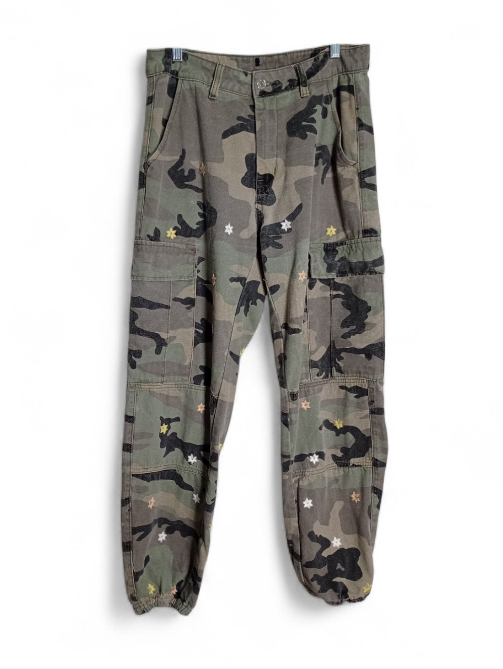 Miss Me Camouflage Floral Embroidered Cargo Jogger Pants